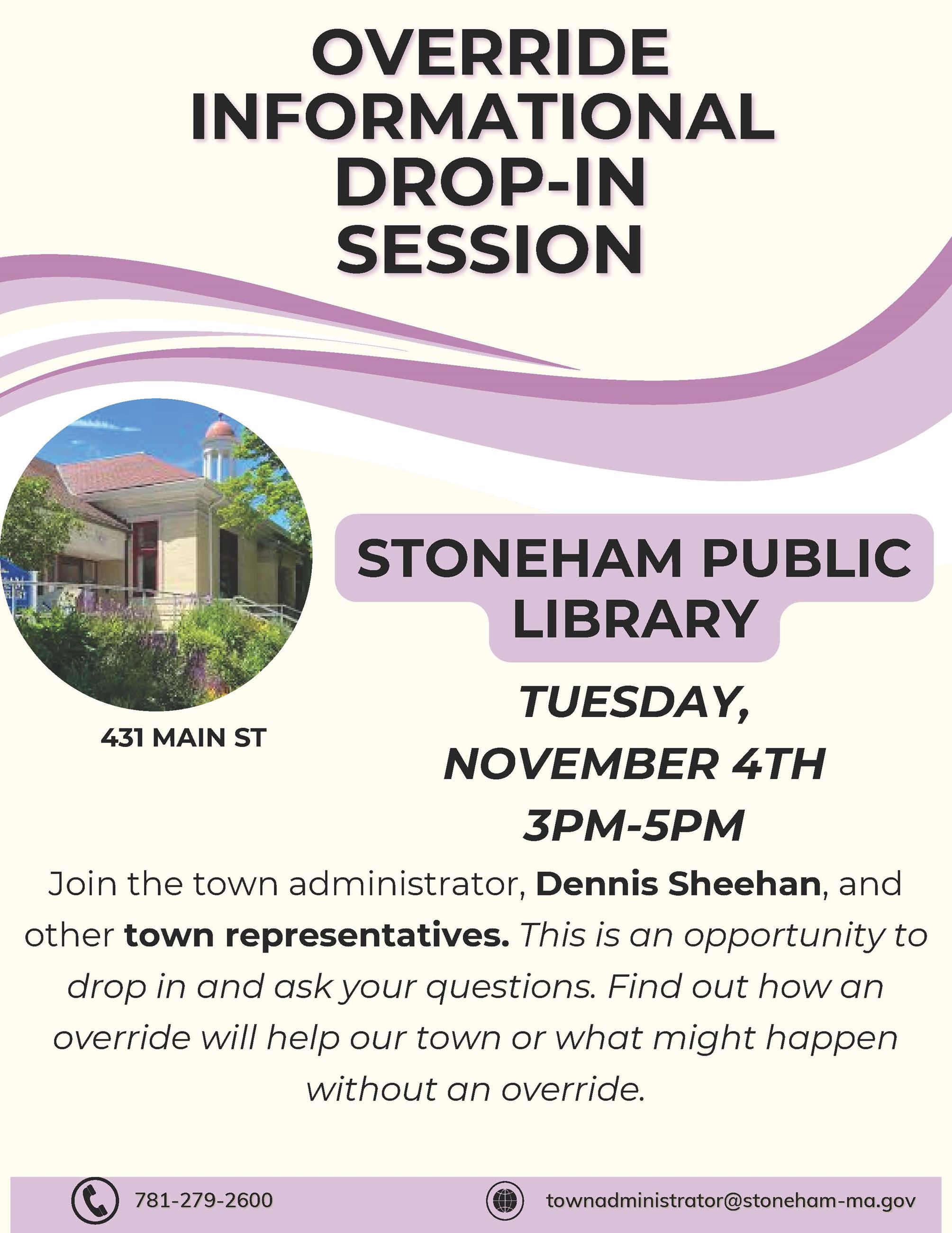 Stoneham Information session flyer Libray November 4