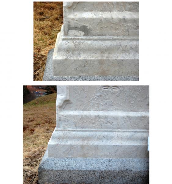 Before and After of the Repaired Corner of Colonel Gould Grave