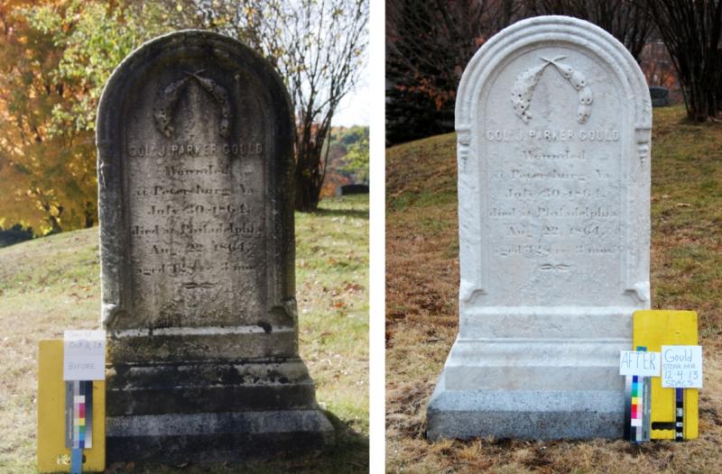 Before and After of the Front of Colonel Gould Grave